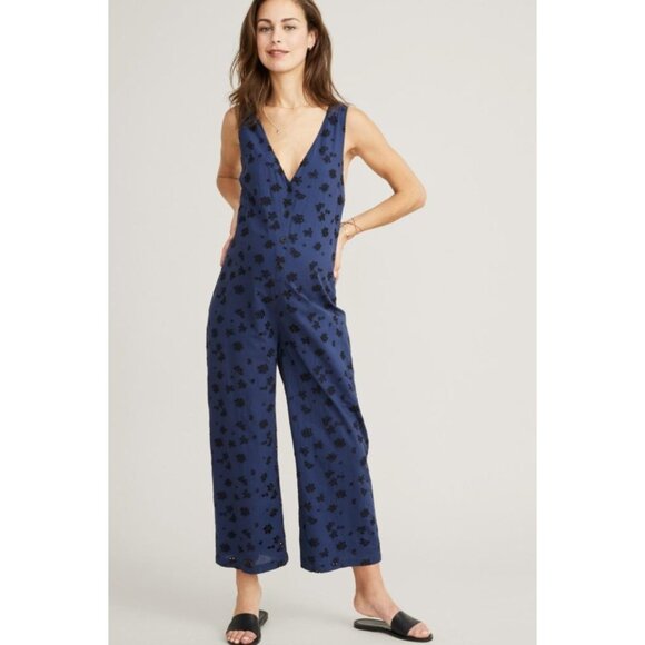 Hatch Jumpsuit Womens M Navy Blue Embroidered Floral Sleeveless Wide Leg Eyelet - Picture 1 of 16